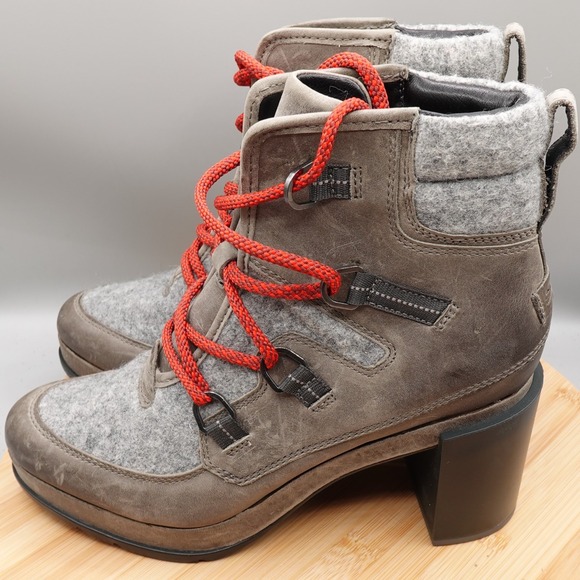 SOREL Boots Women's 9.5 Blake Leather Lace Bootie 3" Block Heel NL3305-052 MiFla - Picture 1 of 13